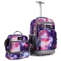 Tilami Rolling Backpack 18 inch with Lunch Bag Wheeled Laptop Backpack Waterproof School College Student Travel Trip Boys and Girls (Galaxy Purple)