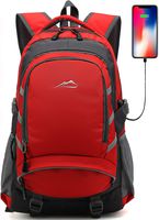 Backpack for School College Student Bookbag Travel Business with USB Charging Port Water Resistant Fit Laptop Up to 15.6 inch Anti theft Night Light Reflective (Red)