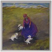 3dRose Triplets, 3 poodles with Seaside girl in purple and pink - Greeting Cards, 6 x 6 inches, set of 6 (gc_66331_1)