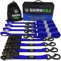 RHINO USA Ratchet Tie Down Straps (4PK) - 1,823lb Guaranteed Max Break Strength, Includes (4) Premium 1" x 15' Rachet Tie Downs with Padded Handles. Best for Moving, Securing Cargo (BLUE)