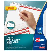 Avery 8 Big Tab Binder Dividers, Easy Print & Apply Clear Label Strip, Index Maker, White Tabs, 5 Sets (11493)