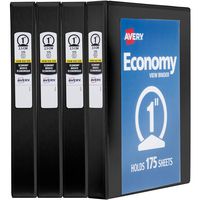 Avery 1" Economy View 3 Ring Binder, Round Ring, Holds 8.5" x 11" Paper, 4 Black Binders (19203)