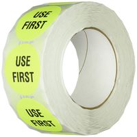 TapeCase INVLBL-020 "Use First" Inventory Control Label in Yellow [Pack of 1000] - 2 in. Circular Label for Marking, Color Coding, Notating Inventory Items