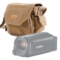 Light Brown Medium Sized Canvas Carry Bag with Multiple Pockets & Customizable Interior for Canon VIXIA HF R800 Camcorder - by DURAGADGET