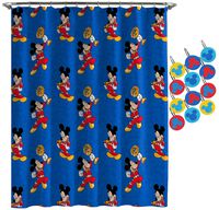 Jay Franco Disney Mickey Mouse Trophy Shower Curtain & 12-Piece Hook Set & Easy Use - Kids Bath Features Mickey Mouse (Official Disney Product)