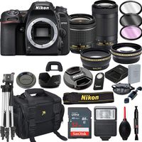 Nikon D7500 DSLR Camera with 18-55mm VR and 70-300mm VR Lenses + 32GB Card, Tripod, Flash, and More (21pc Bundle)