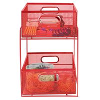 Mind Reader CABASK2T-RED Sliding Metal Baskets, Cabinet Storage Organizer, Home, Office, Kitchen, Bathroom, One Size, Red 2 Tier Mesh