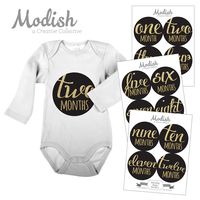 Modish Labels 12 Monthly Baby Stickers, Baby Girl, Black, Gold, Baby Shower Gift, Baby Book Keepsake, Photo Prop