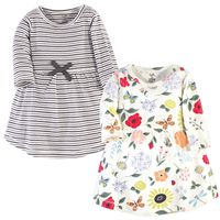 Touched by Nature Girls, Toddler, and Baby Organic Cotton Long-Sleeve Dresses, Flutter Garden, 3-6 Months