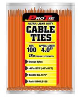 Pro Tie OR4ULD100 4-Inch Orange Ultra Light Duty Color Cable Tie, Orange Nylon, 100-Pack