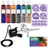 Master Airbrush Cake Decorating Airbrushing System Kit with a Set of 12 Chefmaster Food Colors, Gravity Feed Dual-Action Airbrush, Air Compressor, Wilton Stencils and How-to-Airbrush ARC Link Card