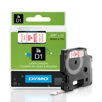 DYMO Standard D1 Labeling Tape for LabelManager Label Makers, Red print on White tape, 3/8'' W x 23' L, 1 catridge (40915)