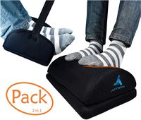 2-in-1 Pack Foot Rest Under Desk Adjustable Height + Airplane Footrest Hammock Foot Stool Cushion with Adjustable Height Breathable Mesh Cover for Home Work Travel. Premium Desk Accessories