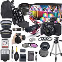 Canon EOS M6 Mark II Mirrorless Digital Camera with 15-45mm Lens, EVF-DC2 Viewfinder Kit (Black) + Wide Angle Lens + 2X Telephoto Lens + Flash + SanDisk 32GB SD Memory Card + Accessory Bundle