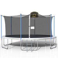 Merax 12FT 14FT Trampoline with Safety Enclosure Net, Basketball Hoop and Ladder, Trampoline for Kids Silver 16FT
