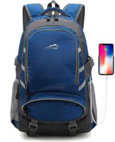 Backpack for School College Student Travel Business Bookbag with USB Charging Port Fit 15.6 inch Laptop Night Light Reflective Chest Luggage Straps (Blue)