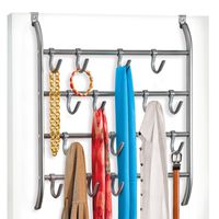 Lynk Over Door or Wall Mount 16 Hook Rack Shirt, Belt, Hat, Coat, Towel Organizer, Platinum
