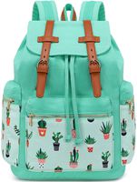 Women Canvas Backpacks Girls School Backpack Lady Travel Rucksack 15.6Inch Laptop Bag (Green Cactus)
