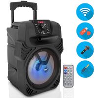 400W Portable Bluetooth PA Loudspeaker - 8" Subwoofer System, 4 Ohm/55-20kHz, USB/MP3/FM Radio/ ¼ Mic Inputs, Multi-Color LED Lights, Built-in Rechargeable Battery w/ Remote Control - Pyle PPHP844B