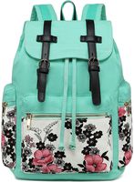 Girls School Backpack Women Canvas Backpack Vintage Travel Rucksack 15.6 inches Laptop Bag (Blue Flower)