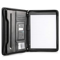 COSSINI Black Superior Vegan Leather Business Portfolio with Zipper - Padfolio All-in-One - Smartest Protective 10.1 Inch Tablet Sleeve, Presentation Slot, Solar Calculator, Card Storage, Writing Pad