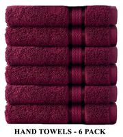 COTTON CRAFT - 6 Pack - Ultra Soft Extra Large Hand Towels 16x28 Burgundy - 100% Pure Ringspun Cotton - Luxurious Rayon Trim - Ideal for Daily Use - Each Towel Weighs 6 Ounces