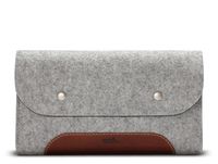 Pack & Smooch Storage Bag Accessory Pouch 100% Wool Felt and Vegetable Tanned Leather Handcrafted -Grey/Light Brown