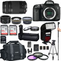 Canon EOS 7D Mark II DSLR Camera with Canon EF 75-300mm f/4-5.6 III Lens + Canon EF 50mm f/1.8 STM Lens + Automatic Flash with LED Video Light + Battery Grip + W-E1 Wi-Fi Adapter
