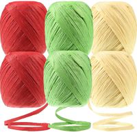 6 Rolls Raffia Ribbon Red Green Raffia Twine 1/4 Inch by 400 Feet Paper Raffia String for Christmas DIY Craft Gifts Packing