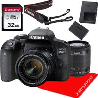 Canon EOS 800D / Rebel T7i DSLR Camera w/Canon EF-S 18-55mm F/4-5.6 is STM Zoom Lens + 32GB Memory Bundle (8pcs)