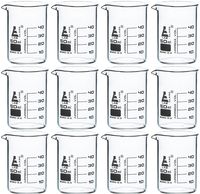 12 Pack Beakers, 50ml - Borosilicate Glass, Low Form - 10ml Graduations - Eisco Labs