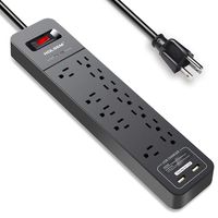 HOLSEM 12 Outlets Surge Protector Power Strip with 2 Smart USB Charging Ports (5V/2.4A) and 6' Heavy Duty Extension Cord, Black