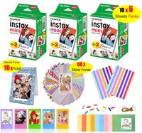 Fujifilm Instax Mini Film for Instant Camera (3 Twin Packs 60 Sheets White Film)+60 Sticker Frames +10 Paper Hanging Frames +5 Plastic Desk Frames +Standing Notebook Frames 10 Pockets + Corner Sticker