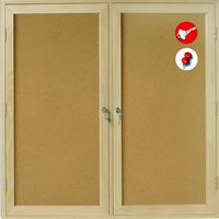 MasterVision Cork Bulletin Board Cabinet, 2 Door, 36 x 48 Inches, Oak Wood Frame (VT6401017313)