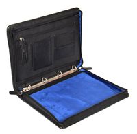 Luxury Real Leather Zip Around Folder File Inside Metal Ring Binder Braga Black