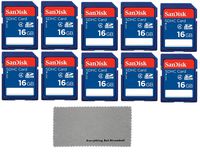 10 Pack SanDisk SD HC 16 GB Class 4 Flash Memory Card SDSDB-016G Retail - With Everything But Stromboli (tm) MicroFiber Cleaning Cloth