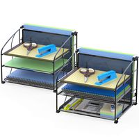 2 Pack - SimpleHouseware Desk Organizer 3 Tray w/Hanging File Holder, Black