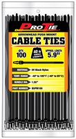 Pro Tie B5PM100 5.9-Inch Arrowhead Push Mount Cable Tie, UV Black Nylon, 100-Pack