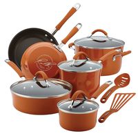 Rachael Ray 16328 Cucina Nonstick Cookware Pots and Pans Set, 12 Piece, Pumpkin Orange