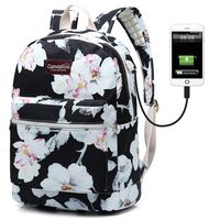 Canvaslove Canvas 15.6 inch Waterproof laptop backpack with USB Charging Port and Massage Cushion Straps for laptop up to 15 inch Men Women Student Outdoor Travel Backpack (Lotus)