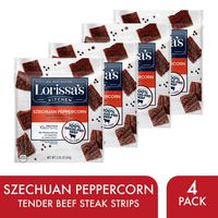 Lorissa's Kitchen Grass-Fed Premium Steak Strips, Szechuan Peppercorn, 2.25 Ounce, 4 Count - 100% Grass-Fed Beef Snacks, No Added Nitrites - Keto Friendly Snacks, Gluten Free (Packaging May Vary)