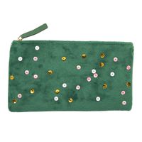 C.R. Gibson Velvet Pencil Pouch, Sequin Embellishment, Lined Storage, Zipper Pull, Measures 8" W x 6" H x .5" D - Romantic (PTP3-20866)