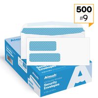 #9 Double Window Security Business Mailing Envelopes for Invoices, Statements and Legal Documents - GUMMED Closure, Security Tinted - Size 3-7/8 x 8-7/8 - White - 24 LB - 500 Count (30129)