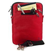 RED Mighty Nylon Jacket Slim Compact Protective Shoulder Bag Sleeve Carrying Case Cover with Accessories Compartment for The Sylvania SDVD7046 7 inch Portable DVD Player with Integrated Handle