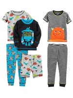 Simple Joys by Carter's Boys' Little Kid 6-Piece Snug Fit Cotton Pajama Set, Monster/Dino, 8