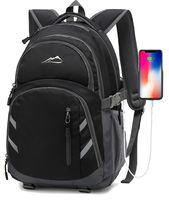 Backpack For School College Student with USB Charging Port Business Travel Bookbag (Black)