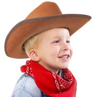 Narwhal Novelties Junior Cowboy Hat, Brown with Bandanna, Red; Bandanna & Cowboy Hat for Kids, Unisex