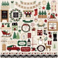Echo Park Paper Company ACC189014 A Cozy Christmas Element Sticker, red, Green, Black, tan, Woodgrain