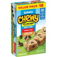 Quaker Chewy Granola Bars, 25% Less Sugar, 3 Flavor Variety Pack, (18 Pack)