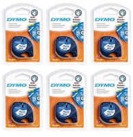 DYMO 91331 LT Plastic Tape Cassette for LetraTag Label Makers, Packaged in Easy-to-Load Cassettes, 1/2-inch x 13 Feet, Black on White, Pack of 6